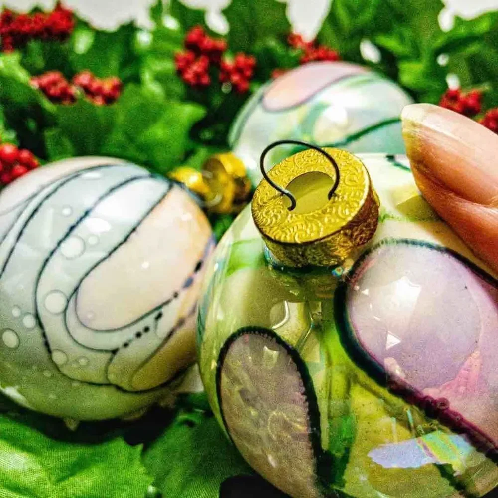 3 Glass Pastel Watercolor Globe Ball Hot Air Balloon Ornaments